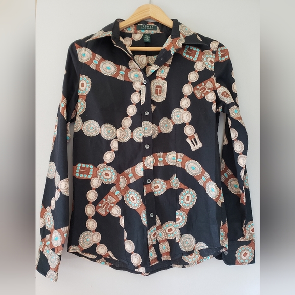 Lauren Ralph Lauren shirt with turquoise belt design - Picture 1 of 8